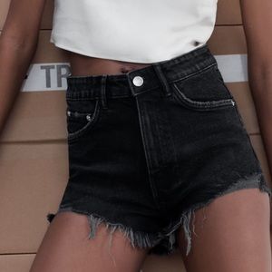 Zara Black Distressed Jean Shorts